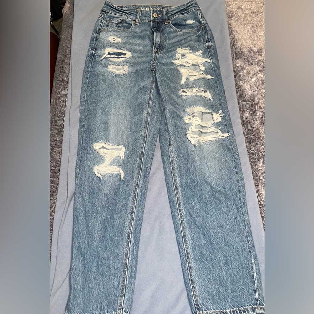 American Eagle dusty blue ripped jeans